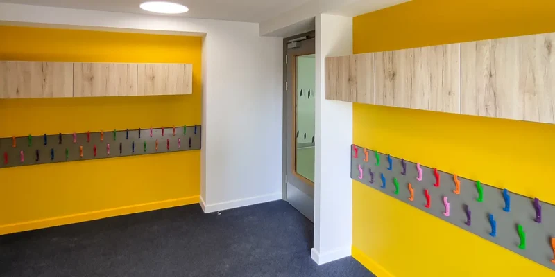 Kings Furlong School Low Coat Hooks in Lobby for Kids